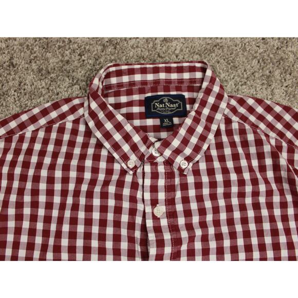 Nat Nast Button Up Shirt Mens XL Red White Check Cotton Casual - Picture 2 of 6
